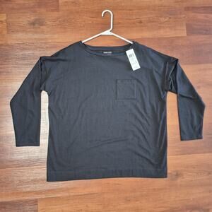 Eileen Women's Large 3/4 Sleeve Black Box-Top Sweater Bateau Neck